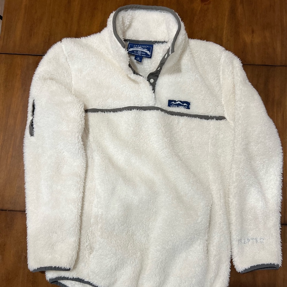 Lauren James Women's Preptec Sherpa Teddy Kangaroo Pocket Pullover Ivory Size XS